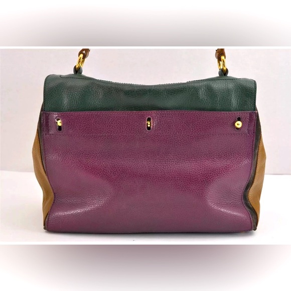 YVES SAINT LAURENT Muse II Shoulder Bag Suede & Leather Blk, Tan Prpl Authentic - Picture 3 of 6